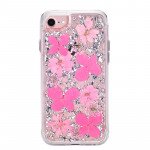 Wholesale iPhone 8 / 7 / 6S / 6 Luxury Glitter Dried Natural Flower Petal Clear Hybrid Case (Silver Pink)